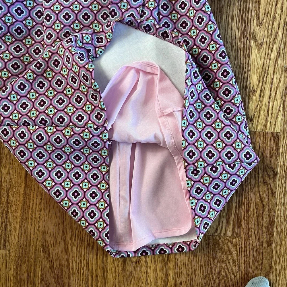 Zara Retro Print Open Back Mini Dress Pink Size Med preppy 70s mod belted barbie - Picture 14 of 16